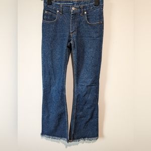 Le Chateau Dark Blue Vintage Flare Jeans with Fringe